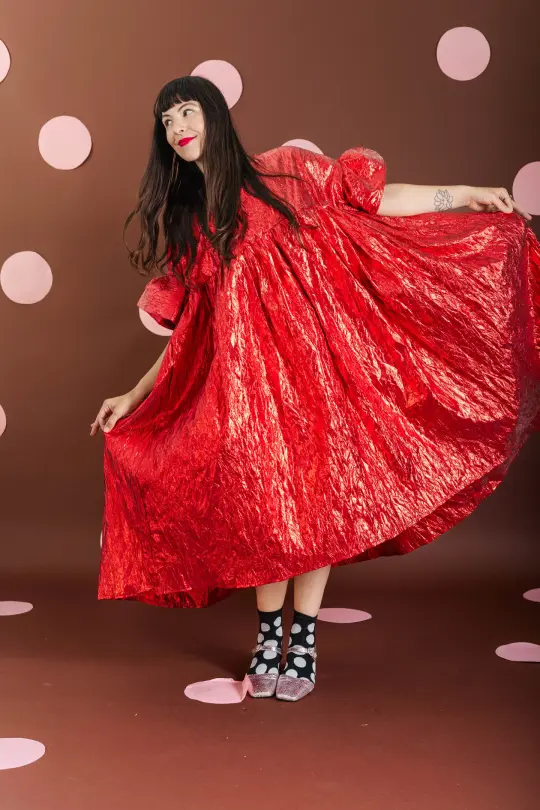 RED METALLIC MUSHROOM DRESS