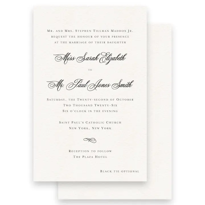 Simple Black Traditional Mozart Mixed Font Wedding Invitation