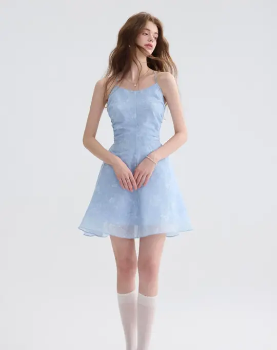 French floral suspender skirt holiday dress petite short skirt high-grade tulle skirt female summer R3487