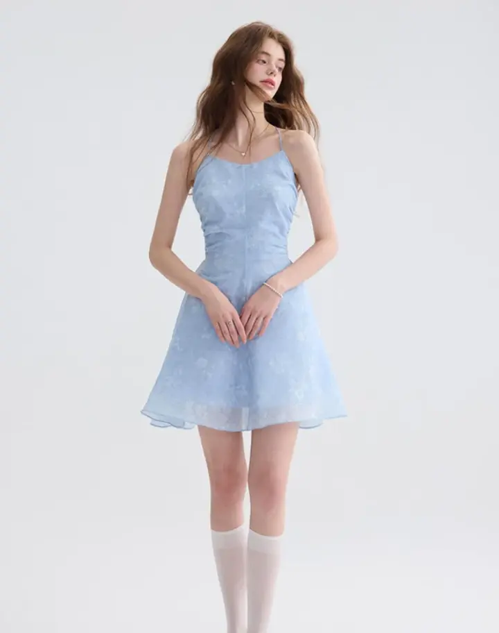 French floral suspender skirt holiday dress petite short skirt high-grade tulle skirt female summer R3487