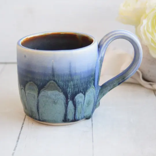 Beautiful Matte Copper Green and Blue Pottery Mug, 14 Ounce Coffee Cup USA
