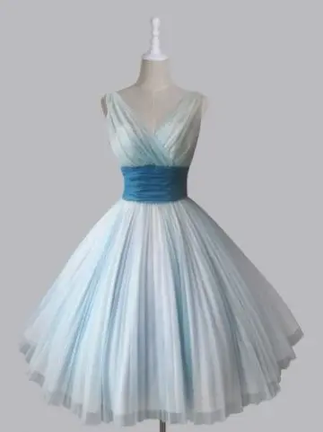 Pretty Pale Blue Homecoming Dress , V-neck Chiffon Corset Mini Evening Dress RS1476