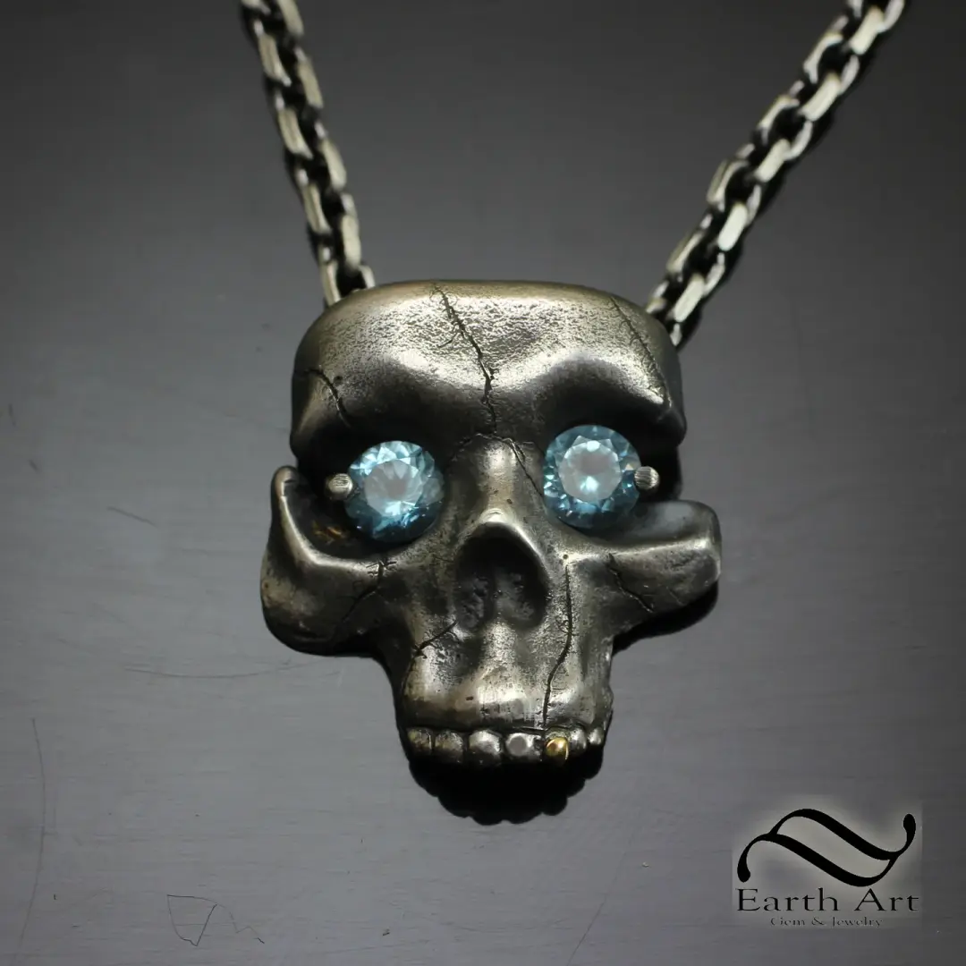 Starry Eyed Skull Pendant - Sterling and Topaz