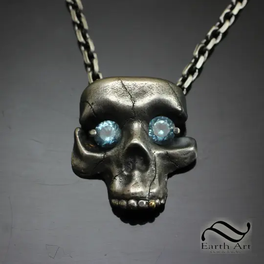 Starry Eyed Skull Pendant - Sterling and Topaz