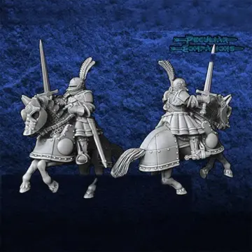 Unpainted 28mm 3D-printed King Henry VIII in Tonlet armor on armored warhorse — tabletop miniatures for historical wargaming, D&D & Pathfinder