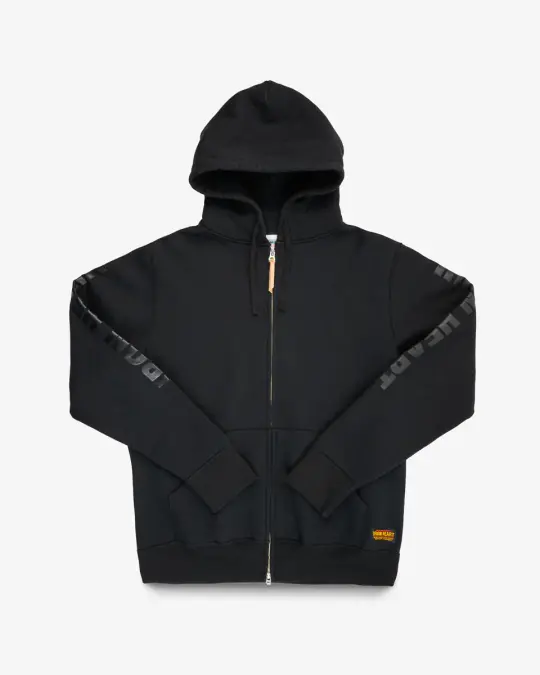 Printed 14oz Ultra Heavyweight Loopwheel Cotton Zippered Hoodie - Black
