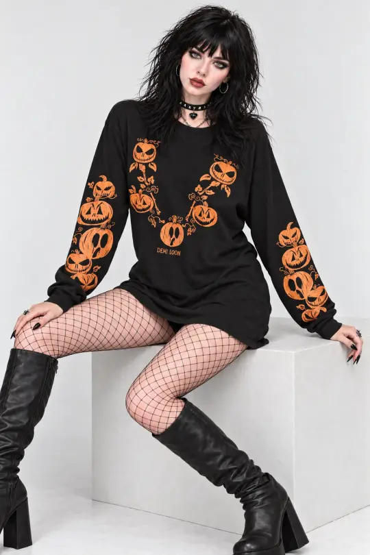 Pumpkin Halloween Oversized Boyfriend LS Tee