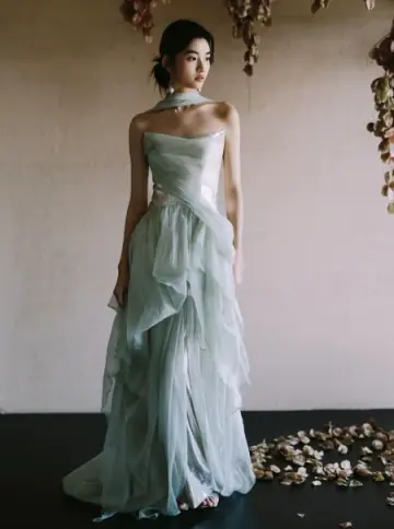 Dreamy Mint Green Prom Dress ,A-Line Strapless Tulle Corset Maxi Evening Dress RS931