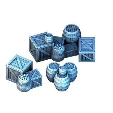 The Provisions Cache 28mm 3D printed medieval fantasy town terrain, 3D render, front view