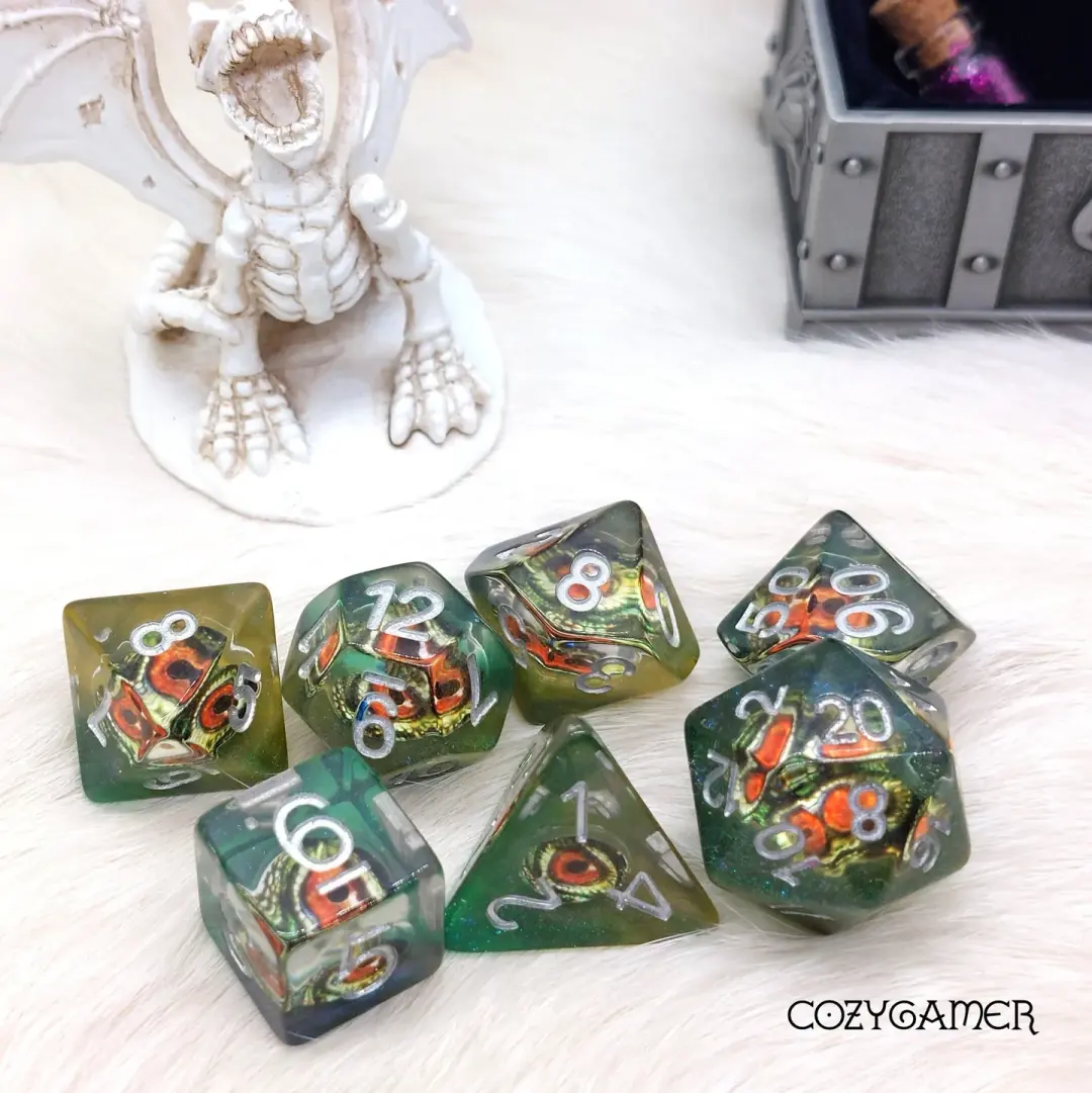 Dragon Eye Dice Set – Evil Eyeball Resin Dice