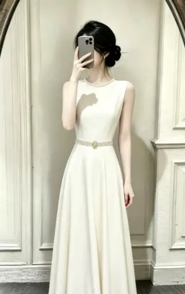 Silky Satin Beaded Bodycon Prom Gown ,  Elegant White Maxi Evening Dress RS1818