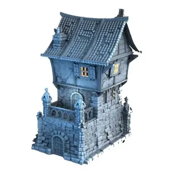 Unpainted 28mm 3D-printed multi-story medieval townhouse (Tombstone Residence) — tabletop RPG terrain for D&D, Pathfinder & wargaming