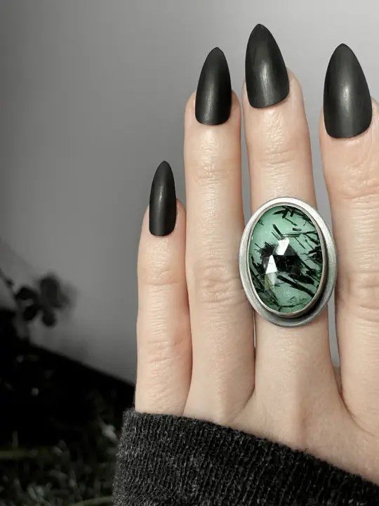 Glowing Blue Tourmalinated Quartz Ring