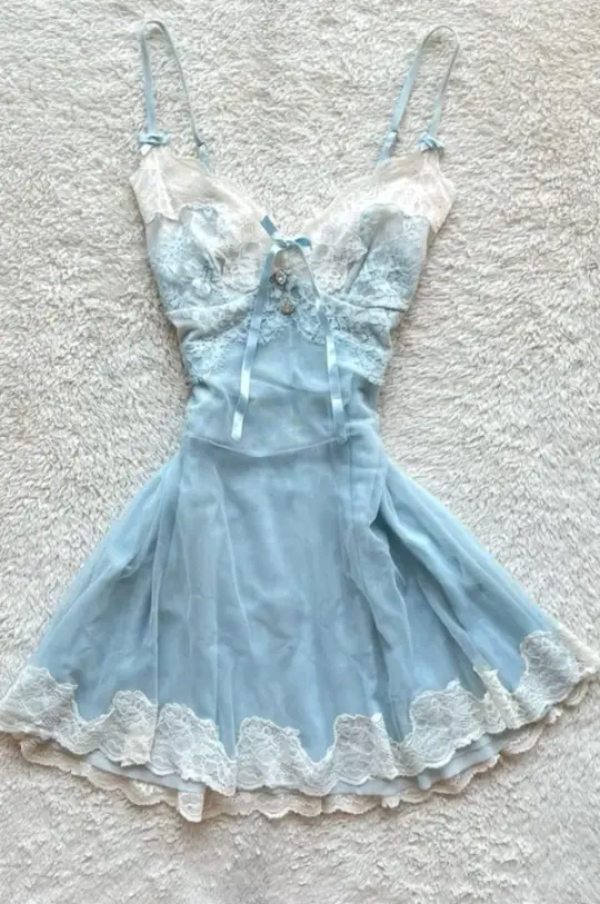 Pretty Blue Homecoming Dress ,Lace Trim Corset Mini Summer Dress Cami Dress RS1223