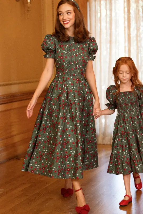 Sophia Dress in Evergreen Merry Ditsy