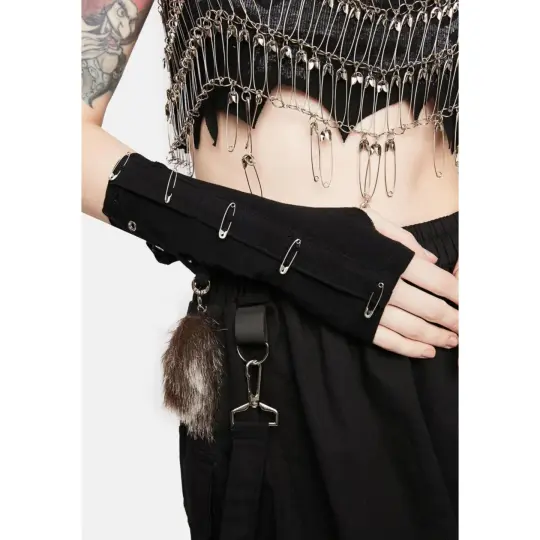 Tail Pin Arm Warmers in Black & Brown with Grommet Straps and Faux Fur Tail