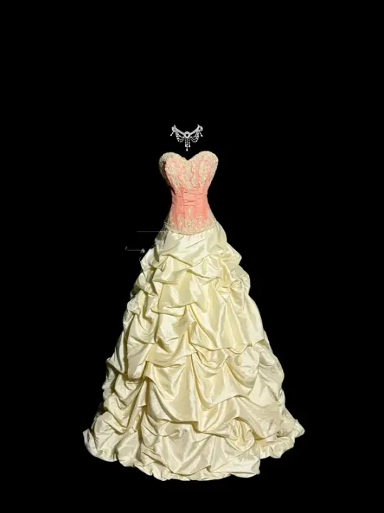 Light pink strapless fitted bodice and light apricot tutu skirt ball gown R8110
