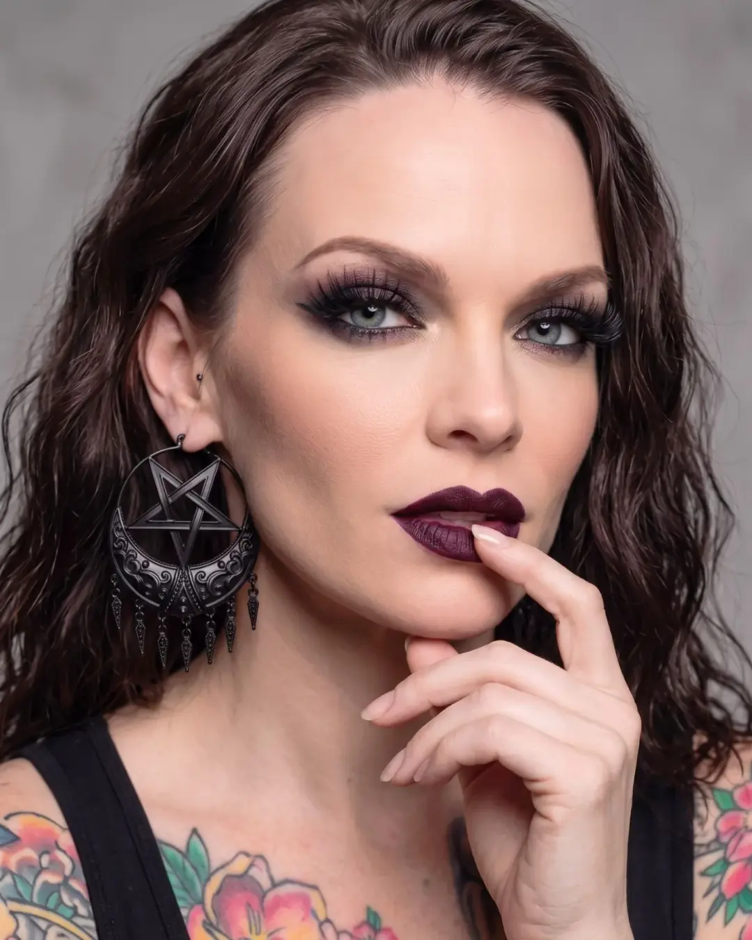Title: Killstar Ancestral Night Matte Black Pentagram Crescent Fringe Hoop Earrings
