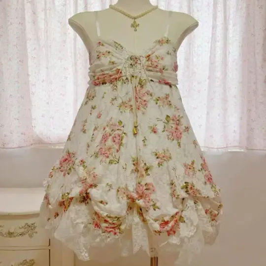 Flowy Ivory Floral Homecoming Dress A-Line Spaghetti Straps Lace Hem Mini Summer Dress RS695