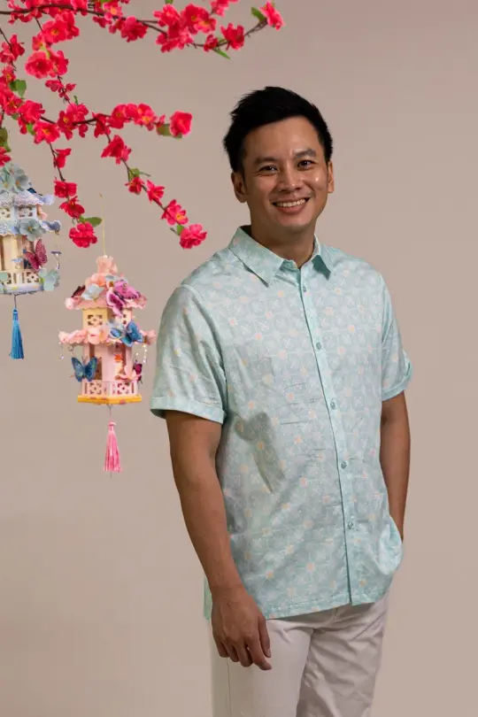 Men's Shirt - Teal Plaid Tiles