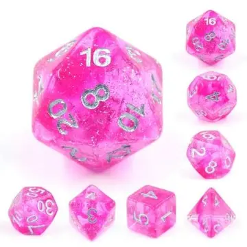 Pompadour Dice Set – 7-Piece Pink Glitter Sparkle DnD Dice