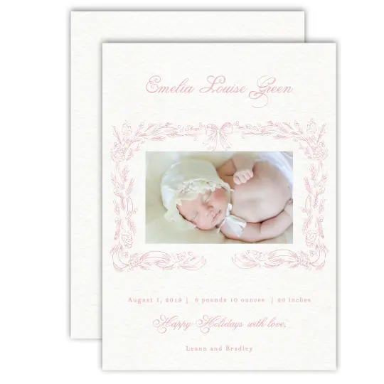 Pink Floral Border Holiday Card /  Birth Announcement