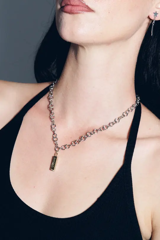 14K Gold Butter Charm Necklace Stainless Steel Loop Chain