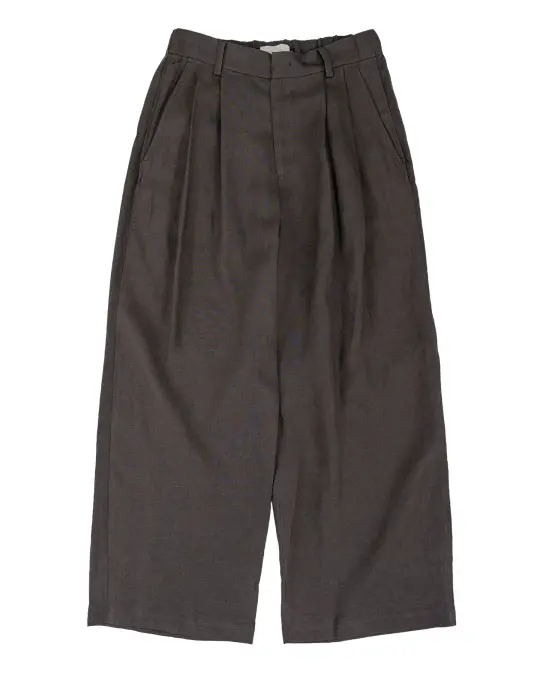 Amomento Linen Two Tuck Wide Pants Khaki Grey