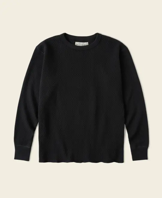 Heavyweight Raschel Knitting Waffle Thermal Shirt - Black