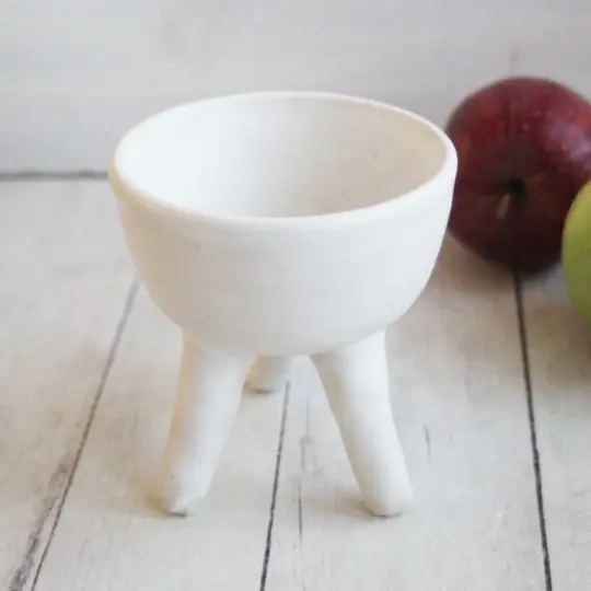 Matte White Succulent Pot, Handcrafted Quirky Tripod Planter, Ceramic Pottery Made in USA - 3