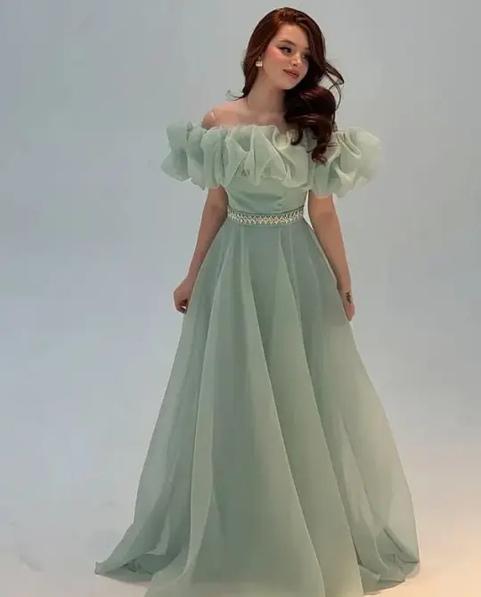 Flowy Tulle Pleated Prom Gown ,Fresh Mint Green Maxi Evening Dress RS2040