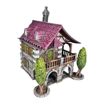 Strawberry Field Abode 28mm 3D printed medieval fantasy town terrain, painted example, three-quarter view