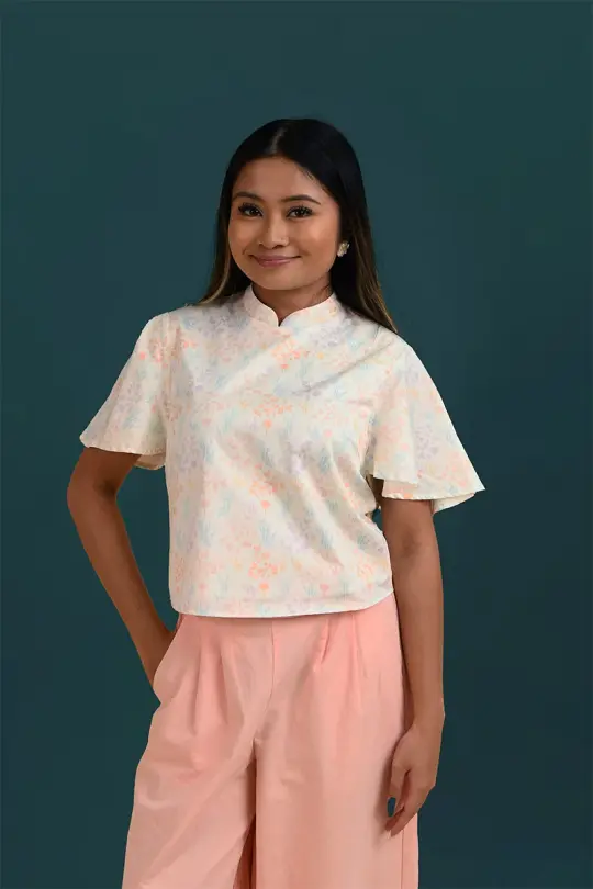 Ladies Amanda Top - Cream Floral Bamboo