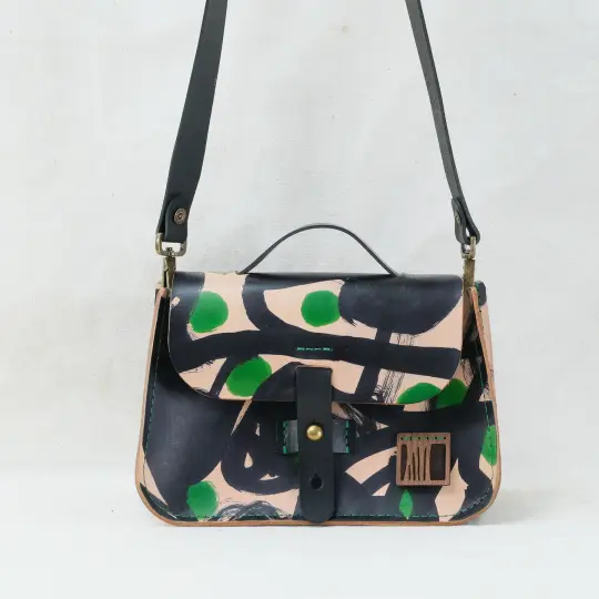 Paint Petite Two-way Purse green dots and black squiggles