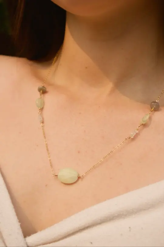 Gold Filled Green Jade Quartz Necklace