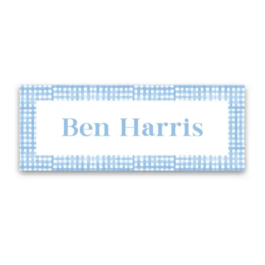 Boy's Blue Gingham Border Vinyl Sticker Label