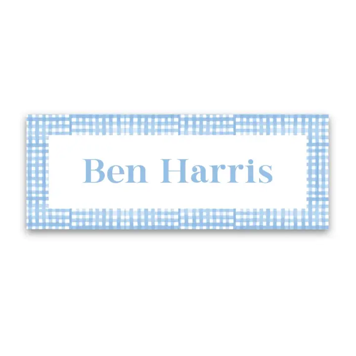 Boy's Blue Gingham Border Vinyl Sticker Label