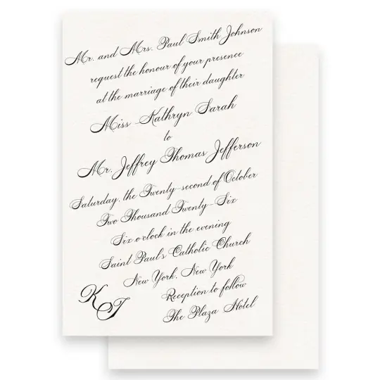 Simple Black Slant Script Diplomatic Font Wedding Invitation