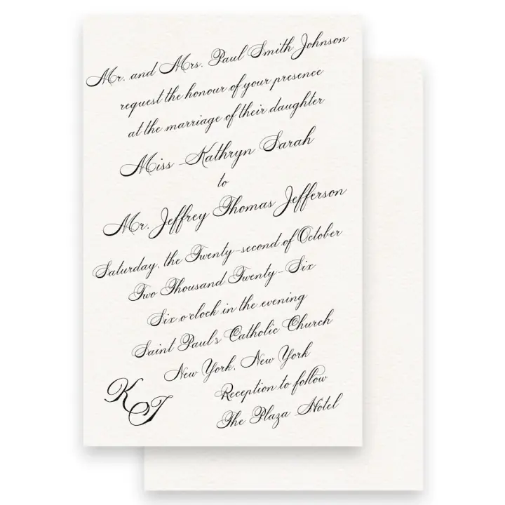 Simple Black Slant Script Diplomatic Font Wedding Invitation