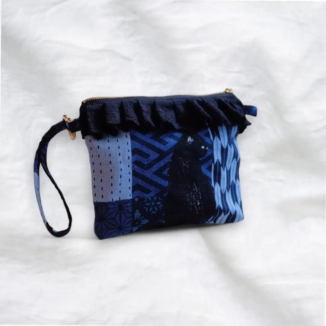 Black Kitty Makeup Pouch/ Wristlet