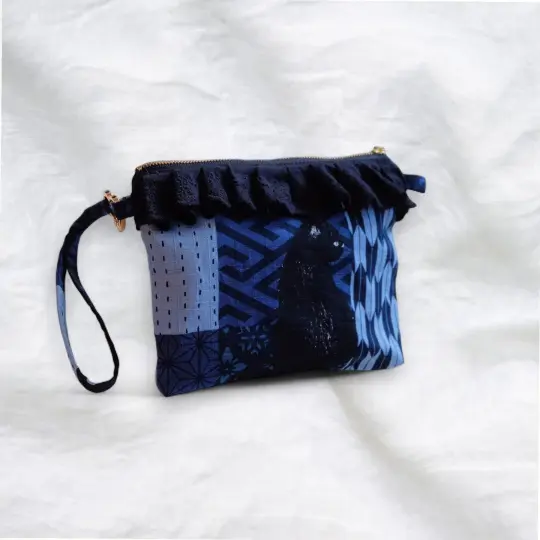 Black Kitty Makeup Pouch/ Wristlet