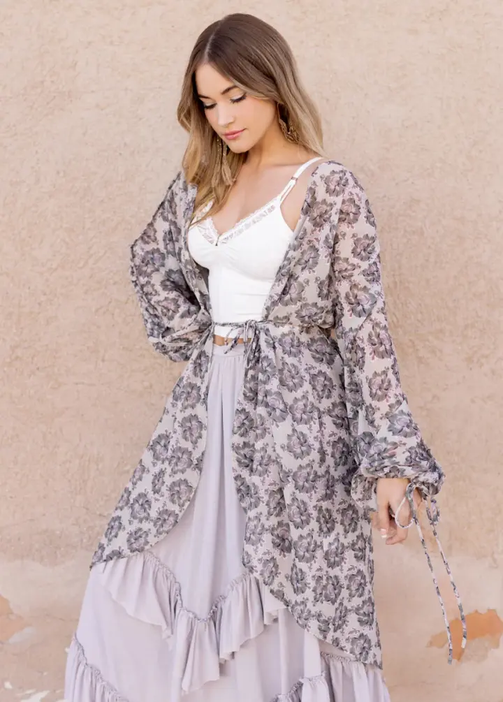 Brandy Duster in Taupe Floral