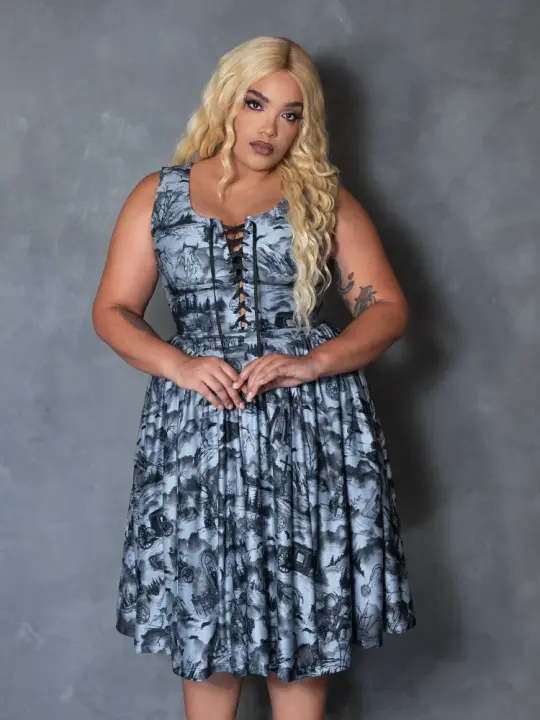 PRE-ORDER - NOSFERATU Gothic Tales Sleeveless Swing Dress in Vampire Toile