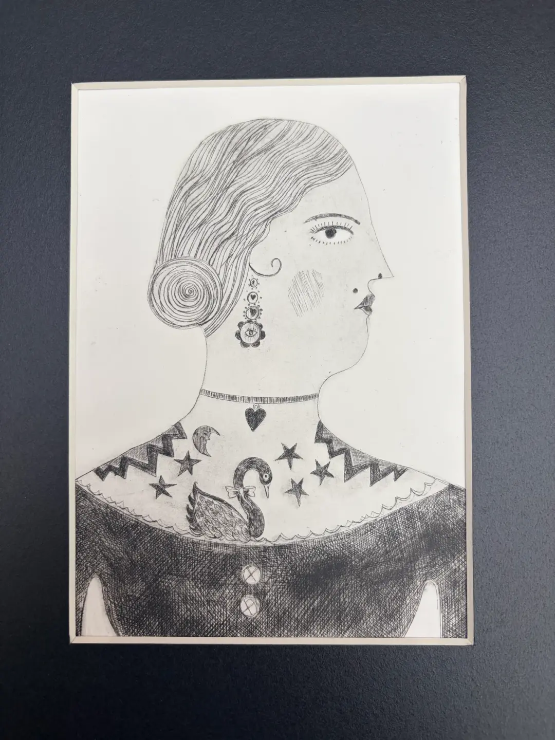 Swan Lady Dry Point Etching
