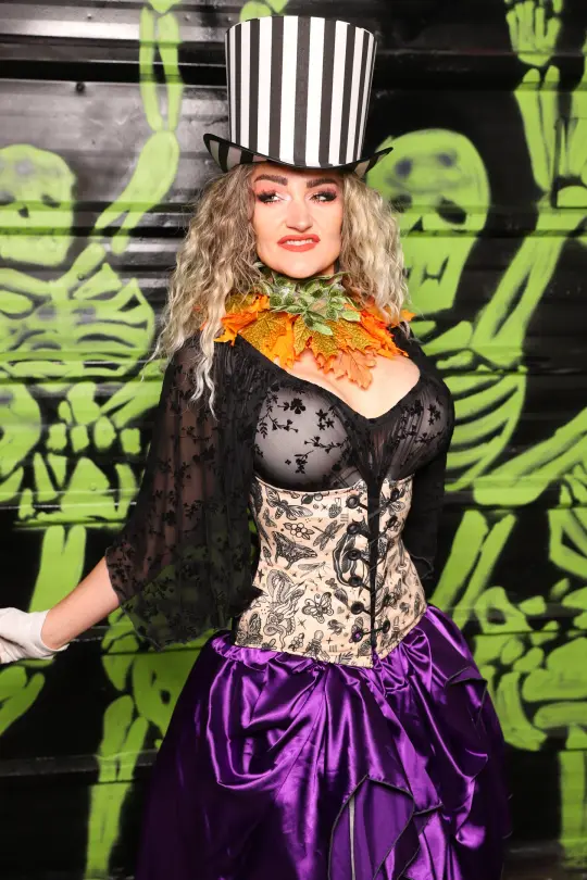 Petite Wench Corset in Black Damask Jacquard w/front panels in Whispers of Witchcraft  - Spooky Saturday Part 8