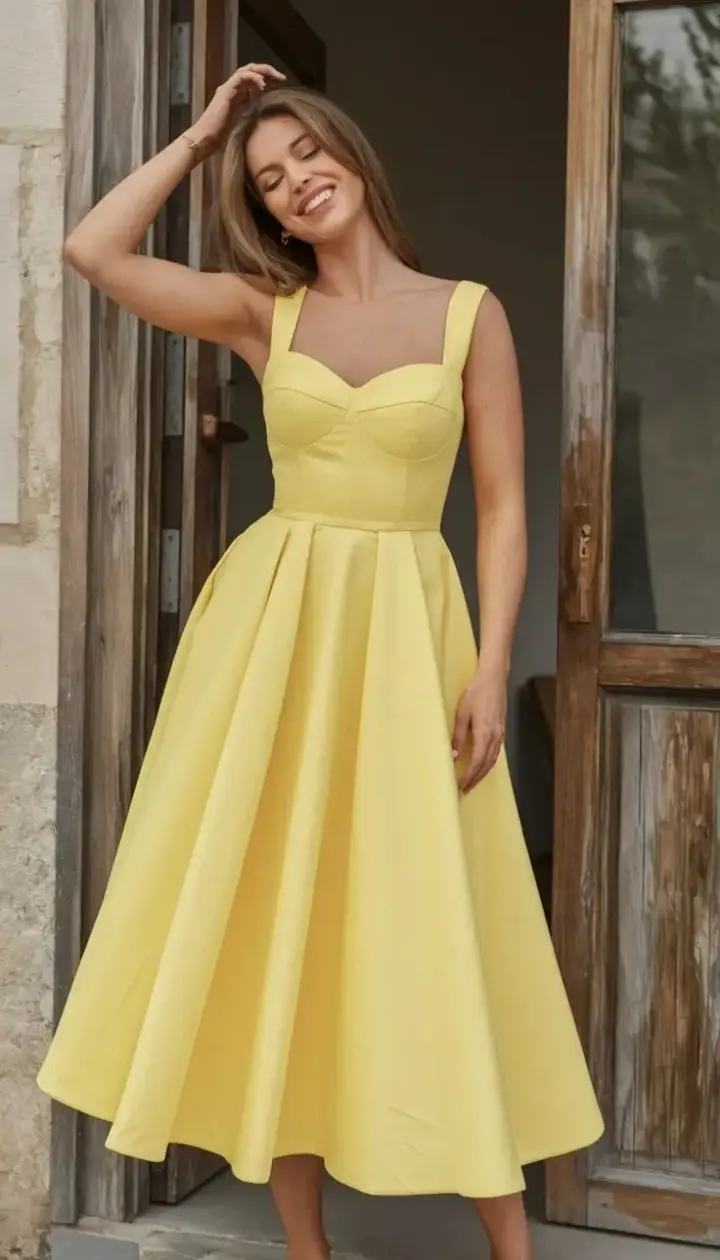 Yellow suspenders waist slim long skirt homecoming dress R3447