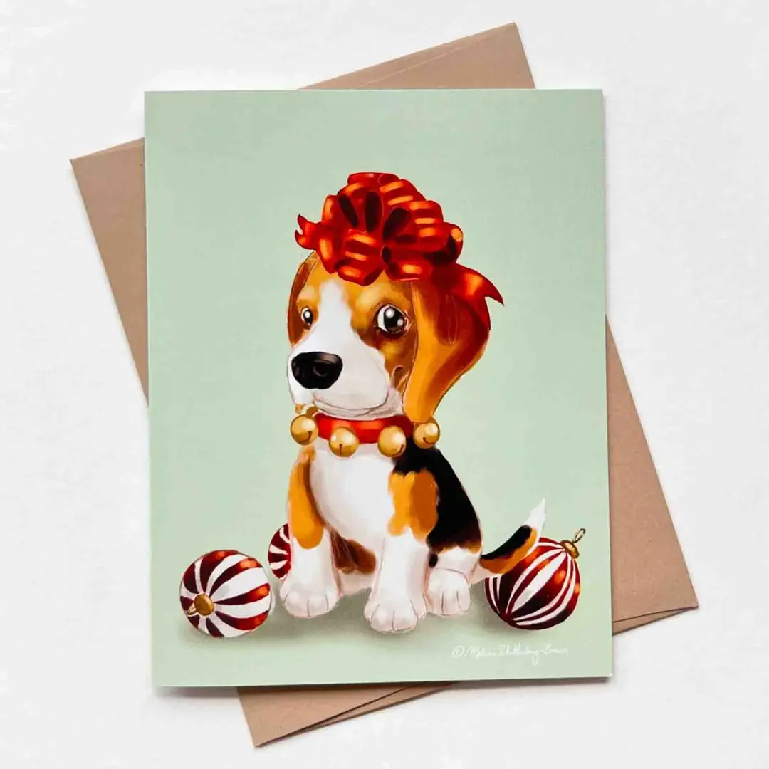 Beagle Puppy Christmas Card, Wholesale 6 Pack