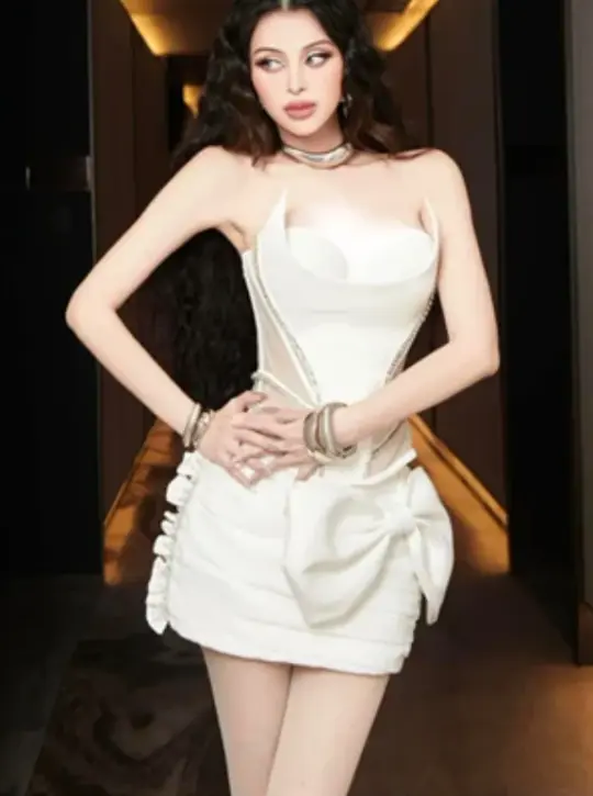 White design tube top waist feminine hip skirt homecoming dress R4669