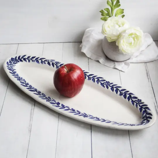 Blue Vine Serving Dish, Elongated Serving Platter, Made in USA