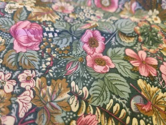 Leafy Green Pink Floral Cotton  - By the Yard
